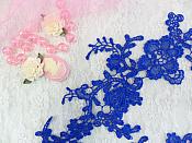Embroidered Floral Applique Mirror Pair Blue Clothing Patch Craft Motif 13.5" (BL98X)