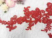 Embroidered Floral Applique Mirror Pair Brick Red Clothing Patch Craft Motif 13.5" (BL98X)