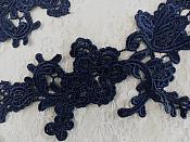 Embroidered Floral Applique Mirror Pair Navy Clothing Patch Craft Motif 13.5" (BL98X)