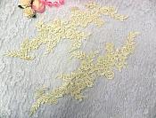 Embroidered Floral Applique Mirror Pair Dark Ivory Clothing Patch Craft Motif 13.5" (BL98X)