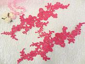 Embroidered Floral Applique Mirror Pair Fuschia Clothing Patch Craft Motif 13.5" (BL98X)
