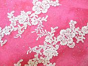 Embroidered Floral Applique Mirror Pair Ivory Clothing Patch Craft Motif 13.5" (BL98X)