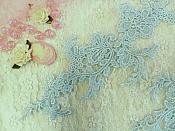 Embroidered Floral Applique Mirror Pair Light Blue Turquoise Clothing Patch Craft Motif 13.5" (BL98X)