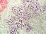 Embroidered Floral Applique Mirror Pair Light Lavender Clothing Patch Craft Motif 13.5" (BL98X)