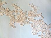 Embroidered Floral Applique Mirror Pair Light Peach Pink Clothing Patch Craft Motif 13.5" (BL98X)