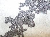 Embroidered Floral Applique Mirror Pair Pewter Clothing Patch Craft Motif 13.5" (BL98X)