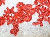 Embroidered Floral Applique Mirror Pair Red Clothing Patch Craft Motif 13.5" (BL98X)