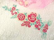 Embroidered Floral Applique Fuschia Teal Clothing Patch Craft Motif 15.5" (BL99)