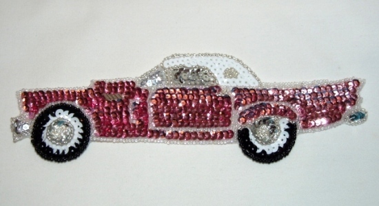 Pink Thunderbird Car 8" Sequin Beaded Applique 0066