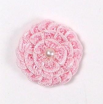 E5560 Pink Pearl Crochet Ribbon Floral Applique 1.5"