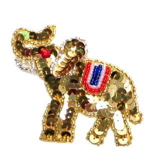 REPUBLICAN APPLIQUE GOLD ELEPHANT SEQUIN BEADED APPLIQUE PATCH 2.5" (E663)