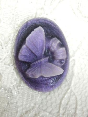 CB28  Purple Butterfly Victorian Cameo Bead .75"