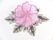 3D Embroidered Applique Pink Single Floral Sewing Supply Clothing Patch  CQ4