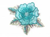 3D Embroidered Applique Teal Single Floral Sewing Supply Clothing Patch  CQ4