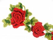 3D Embroidered Applique Red Rose Floral Vine Sewing Supply Clothing Patch  16.5" CQ6