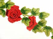3D Embroidered Applique Red Rose Floral Vine Sewing Supply Clothing Patch  16.5" CQ6