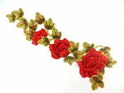 3D Embroidered Applique Red Rose Floral Vine Sewing Supply Clothing Patch  16.5" CQ6