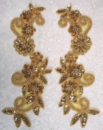 RM0183X-GL REDUCED Gold Mirror Pair Sequin Beaded Appliques