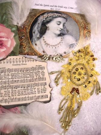 0204 Gold Venise Lace Sequin Beaded Applique 7.5"