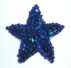 JB73 2.5 inch Blue Star Applique Beaded Sequin Iron on Patch