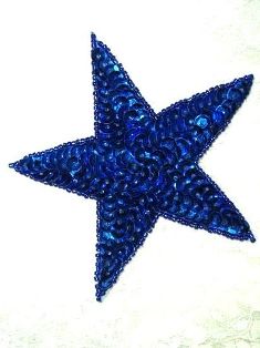 JB76 Six inch Blue Star Applique Beaded Sequin Patch 6" Iron on