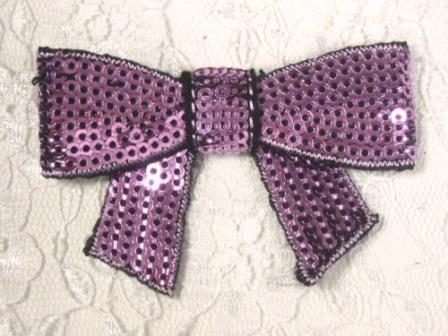 DE1 Dimensional Bow Iron On Lavender Sequin Applique 2.5"