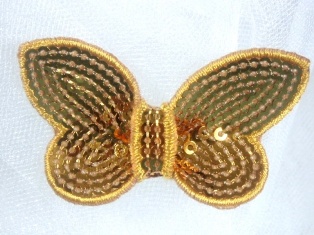 DE2 Gold Butterfly Sequin Hair Bow / Brooch /  Applique 2.25"