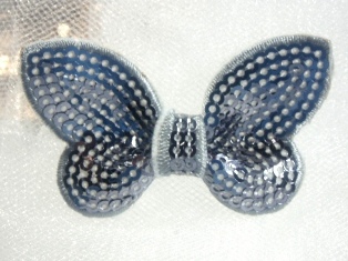 DE2 Silver Butterfly Sequin Hair Bow / Brooch /  Applique 2.25"