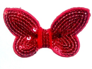 DE2 Red Butterfly Sequin Hair Bow / Brooch /  Applique 2.25"