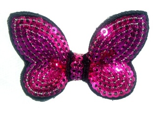 DE2 Rose Black Butterfly Sequin Hair Bow / Brooch /  Applique 2.25"