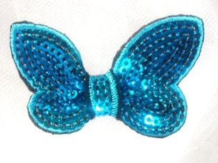 DE2  Turquoise Black  Butterfly Sequin Hair Bow / Brooch /  Applique 2.25"