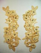 3D Venice Lace Applique Gold Floral Venise Lace with Crystal Rhinestones and Pearls 8" (DH101X)
