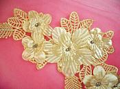 Venice Lace 3D Gold Applique Floral Venise Lace with Crystal Rhinestones 9" (DH102X)