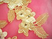 Venice Lace 3D Gold Applique Floral Venise Lace with Crystal Rhinestones 9" (DH102X)