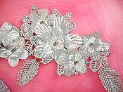 Venice Lace 3D Silver Applique Floral Venise Lace with Crystal Rhinestones 9" (DH102X)