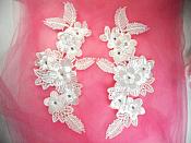 Venice Lace 3D White Applique Floral Venise Lace with Crystal Rhinestones 9" (DH102X)