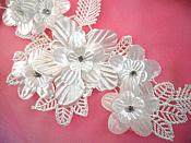 Venice Lace 3D White Applique Floral Venise Lace with Crystal Rhinestones 9" (DH102X)