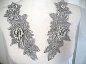 Venice Lace 3D Silver Applique Floral Venise Lace with Crystal Rhinestones and Pearls Dangles 10" (DH104X)