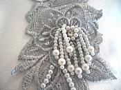 Venice Lace 3D Silver Applique Floral Venise Lace with Crystal Rhinestones and Pearls Dangles 10" (DH104X)