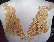 Venice Lace 3D Gold Applique Floral Venise Lace with Crystal Rhinestones and Pearls Dangles 9" (DH105X)