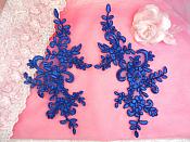 Embroidered Venice Lace Appliques Blue Floral Mirror Pair 9.5" (BL131X)