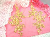 Embroidered Venice Lace Appliques Gold Floral Venice Lace Mirror Pair 9" BL131x