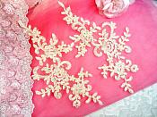 Embroidered Venice Lace Appliques Ivory Floral Venice Lace Mirror Pair 9.5" (DH108X)