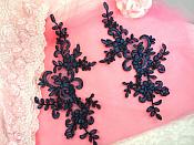 Embroidered Venice Lace Appliques Navy Blue Floral Venice Lace Mirror Pair 9" BL131x