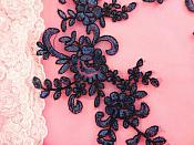 Embroidered Venice Lace Appliques Navy Blue Floral Venice Lace Mirror Pair 9" BL131x