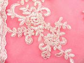 Embroidered Venice Lace Appliques Pink Floral Venice Lace Mirror Pair 9.5" (DH108X)