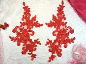 Embroidered Venice Lace Appliques Red Floral Lace Mirror Pair 9.5" (BL131X)