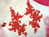 Embroidered Venice Lace Appliques Red Floral Lace Mirror Pair 9.5" (BL131X)
