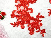 Embroidered Venice Lace Appliques Red Floral Lace Mirror Pair 9.5" (BL131X)