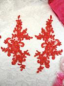Embroidered Venice Lace Appliques Red Floral Lace Mirror Pair 9.5" (BL131X)